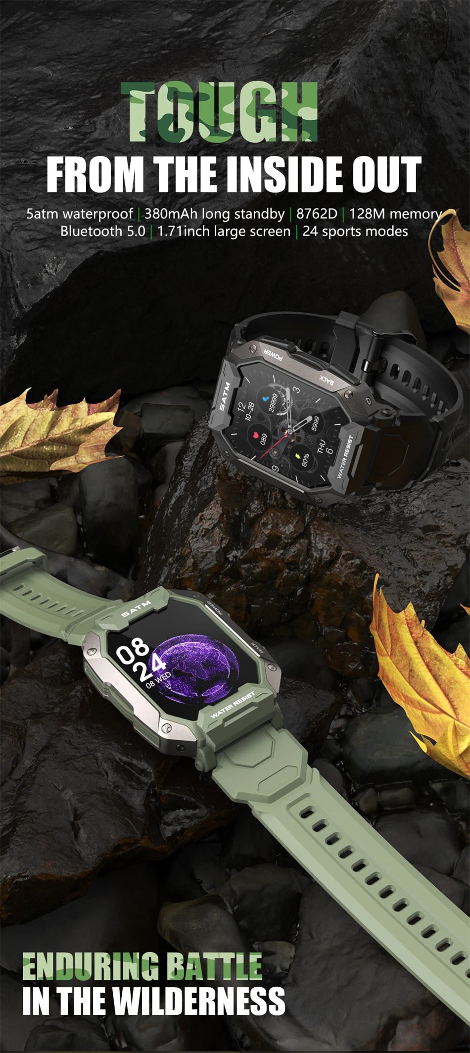 Montre intelligente étanche IP68 Iko pour hommes, horloge intelligente de natation, sports de plein air, suivi de la condition physique, moniteur de santé, montre intelligente pour Android, IOS