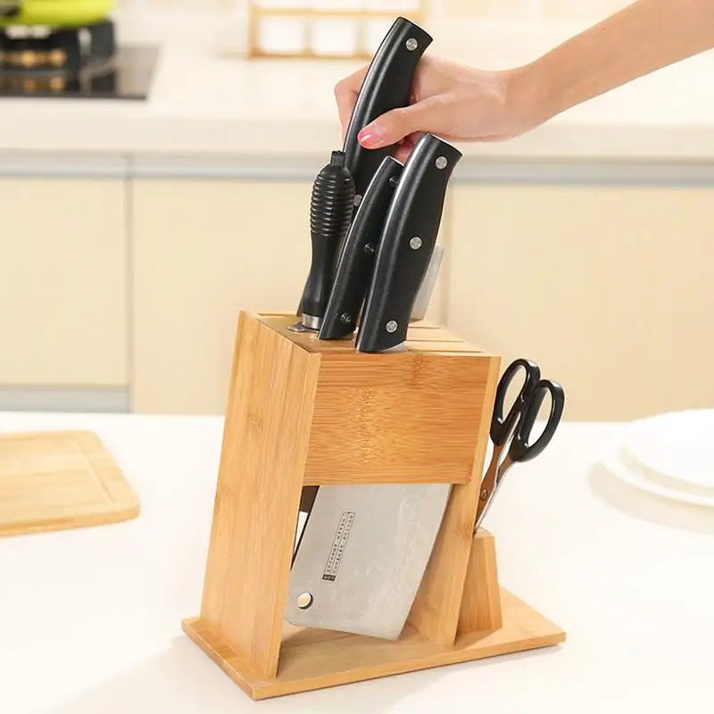 Support de bloc de couteaux en bambou pour la cuisine, support de coupe multifonctionnel, support de rangement de couteaux multifonctionnel pour fournitures de cuisine