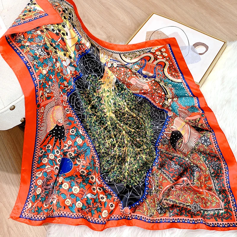 2025 Design marque foulard foulard châle enveloppes imprimer soie Satin écharpe carré femmes musulman Hijab élégant bandeau Bandana