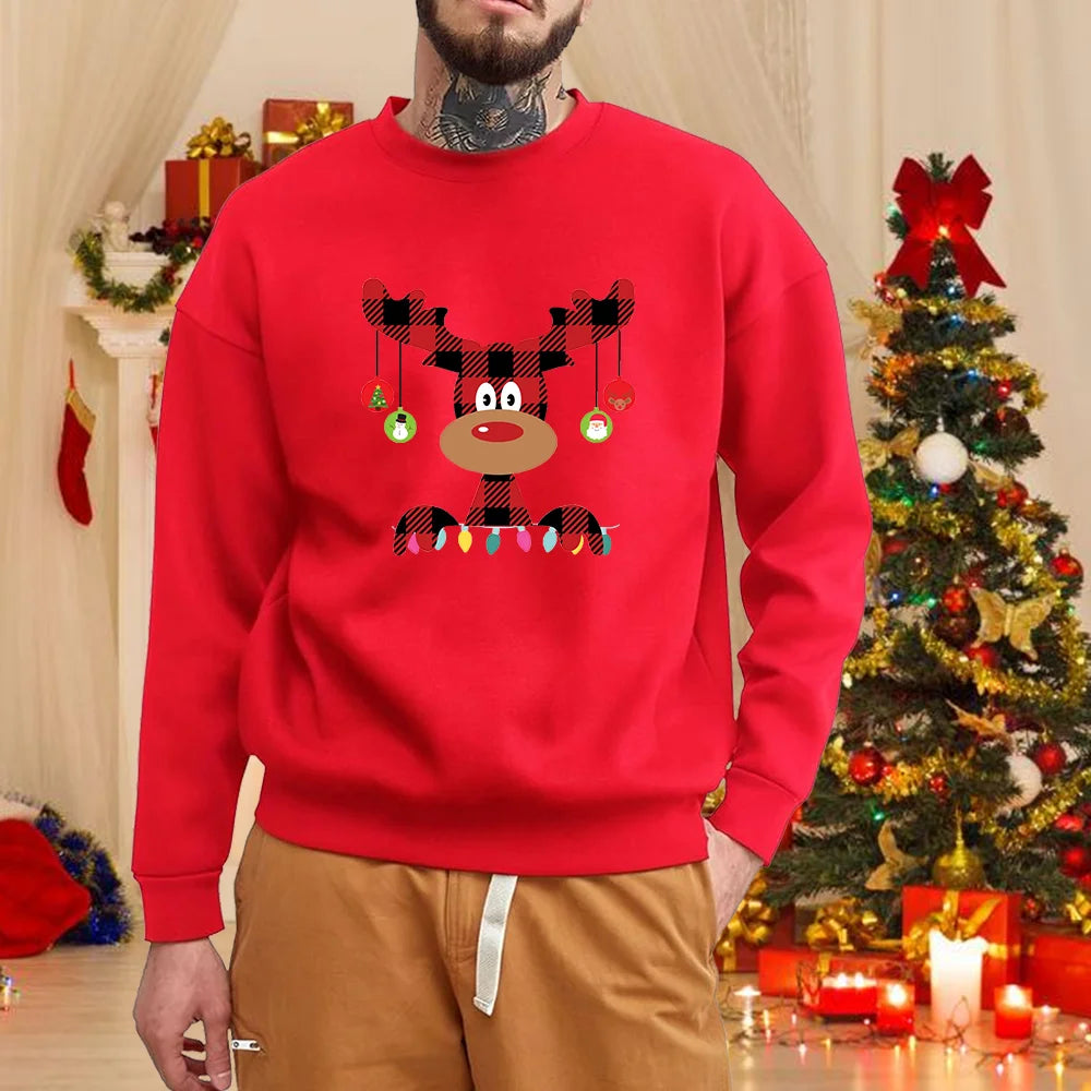 Men's Christmas crew neck sweater, casual, long sleeves, cute, merry Christmas, red, autumn and winter