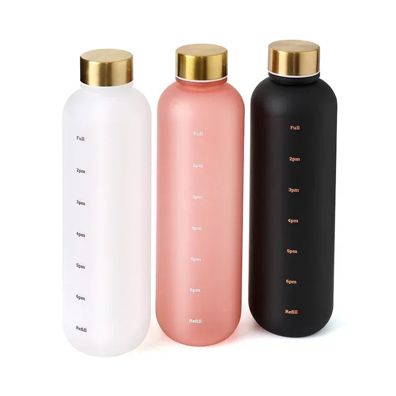 Nouveau 1L bouteille d'eau avec timbre de temps sans BPA réutilisable Fitness Sports voyage en plein air étanche tasse d'eau bouilloire givrée