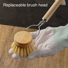 Brosse à vaisselle remplaçable, manche en bois, pour enlever les taches, les Pot, Portable, pour le nettoyage ménager, accessoires de cuisine
