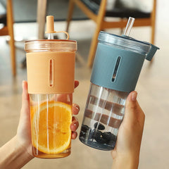Tasse à café de grande capacité de 710ml/24oz, bouteille d'eau en plastique avec paille, tasses transparentes et réutilisables résistantes aux hautes températures avec paille