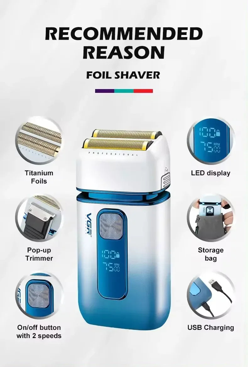VGR professionnel cheveux barbe rasoir électrique pour hommes USB Rechargeable lavable électrique rasoir chauve tête Machine à raser