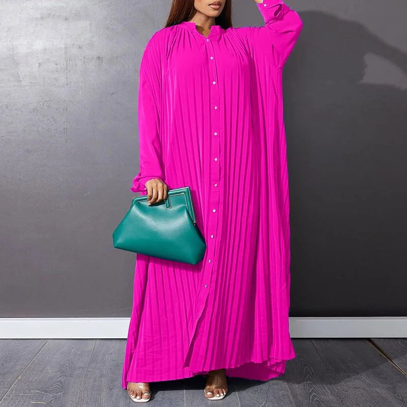 Femmes Eid robes musulmanes col montant simple boutonnage dubaï arabe robes Ramadan décontracté ample caftan robe solide plissé