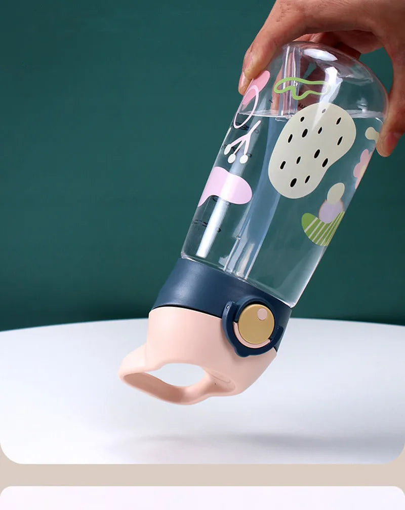 Bouilloire à boire en plastique pour enfants, tasse d'école Portable, bouteille d'eau pour enfants avec paille saine et sans BPA, 450ML