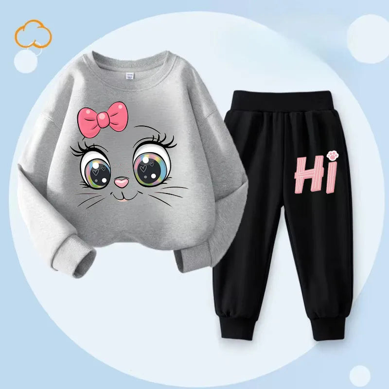Ensembles de sweat à capuche et manches longues pour filles, nouveau Style de printemps, pull, pantalon Long, costume deux pièces, tenues décontractées pour enfants, survêtement pour enfants