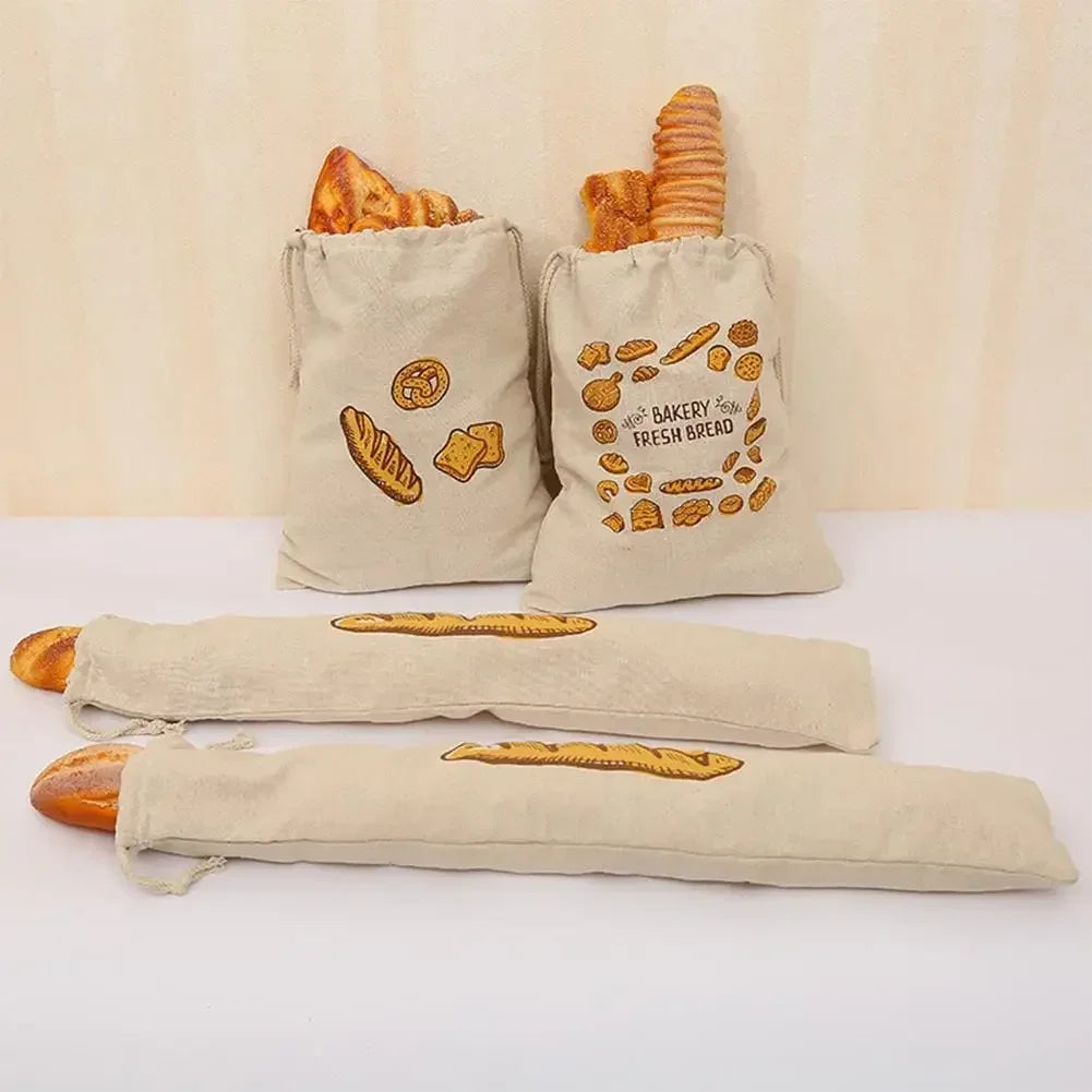 Sacs à pain en lin réutilisables avec cordon de serrage, grand rangement lavable, accessoires alimentaires, sac de rangement du pain, organisateur de cuisine non blanchi à la maison