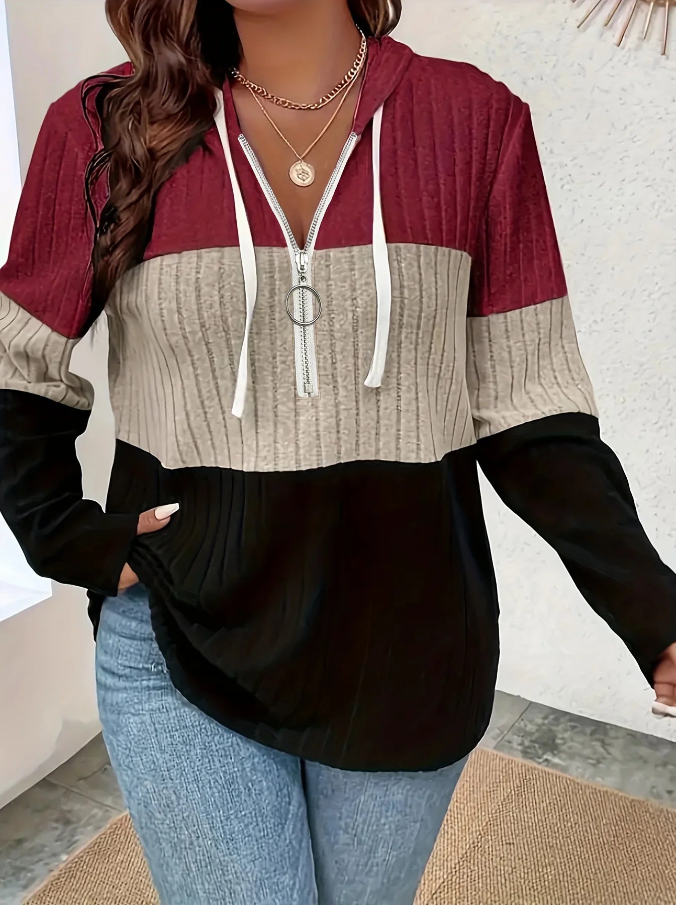 Women's hooded sweatshirt, knit bed cardigan, plus size, fashion