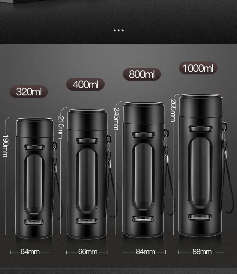 400, 600, 800, 1000ml glass bottle/cup with filter cord, plastic case, glass cup, water bottle, business gift, black/blue
