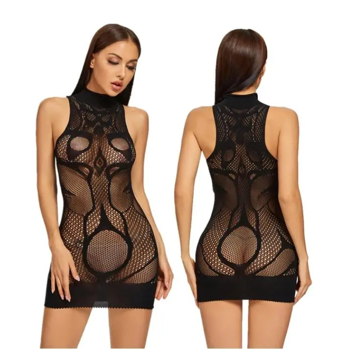 Sexy femmes résille licou robe dos nu coupe basse serré crayon robe mignonne grande taille Mini robe boîte de nuit robe de danse Beatchwear
