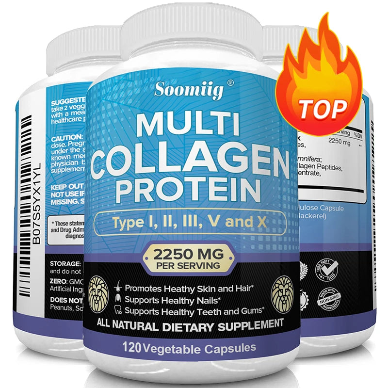 Multi-collagen capsules for men and women – Type I, II, III, and VX hydrolysates for skin, hair, nails, bones, joints, nutrition, and professional use 