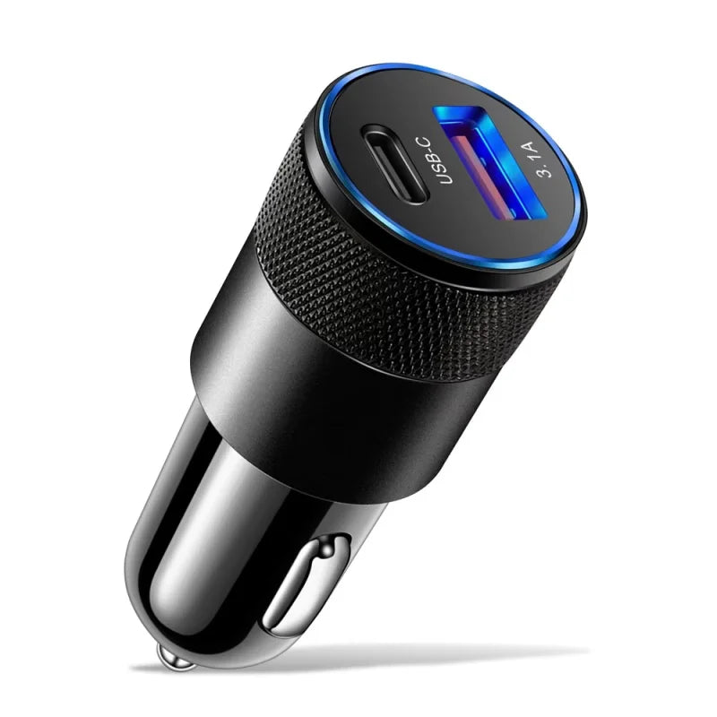 15W USB + PD petit canon en acier chargeur de voiture en alliage d'aluminium en métal chargeur de voiture 3.1A chargeur de voiture de téléphone portable