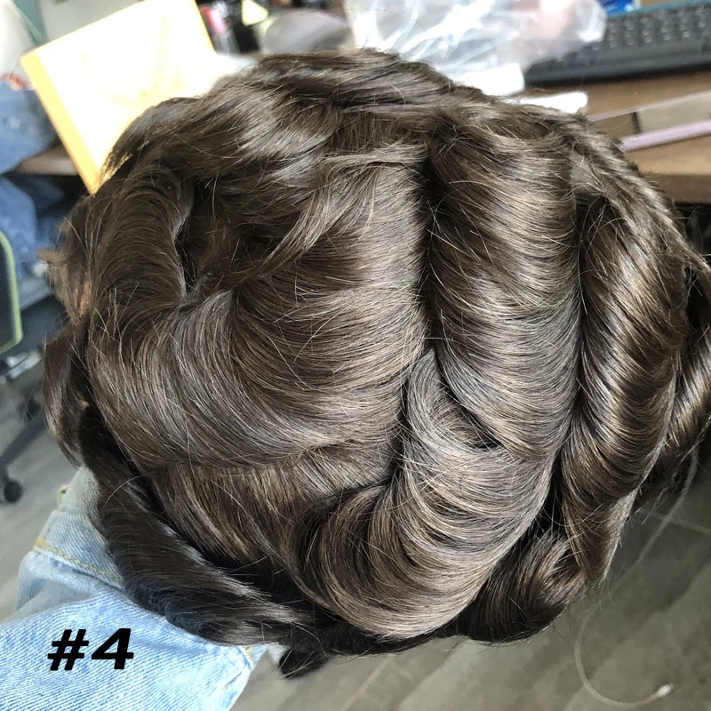 1B40 1B65 gris cheveux humains hommes toupet indécutable 0.1mm Pu Base homme perruques remplacement naturel délié cheveux prothèse capillaire