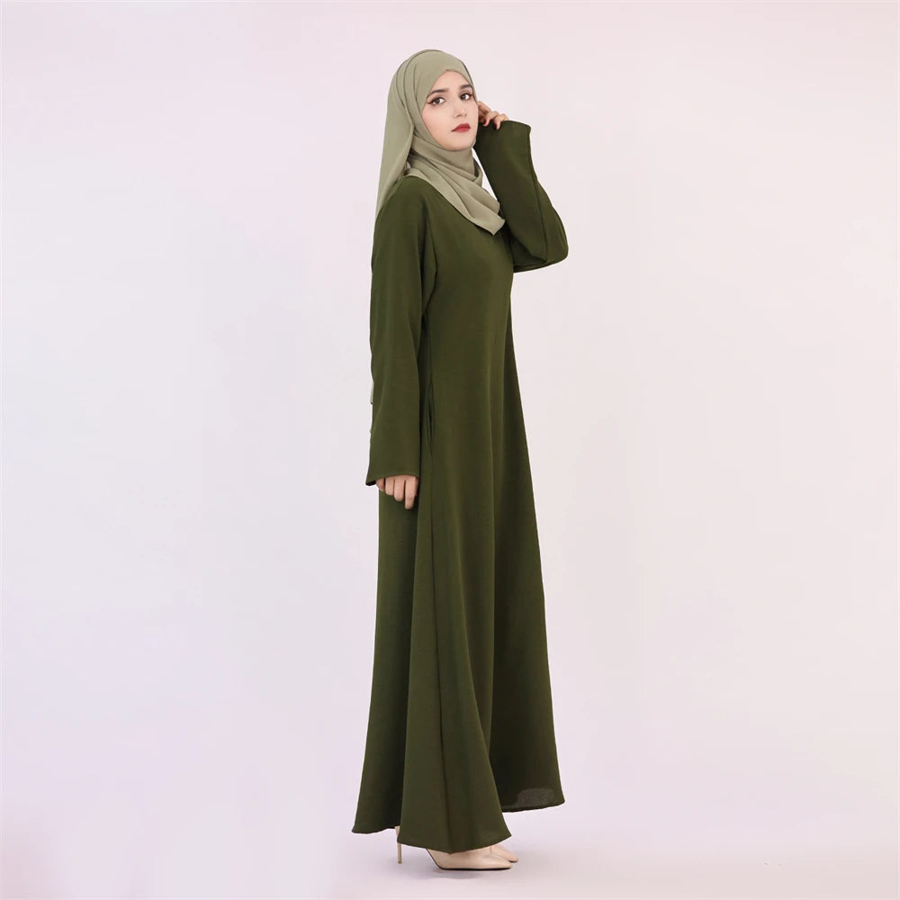 Noir blanc rose solide dubaï modeste sous Robe Abaya Islam caftan musulman avec poches robes pour femmes Robe Femme Musulmane