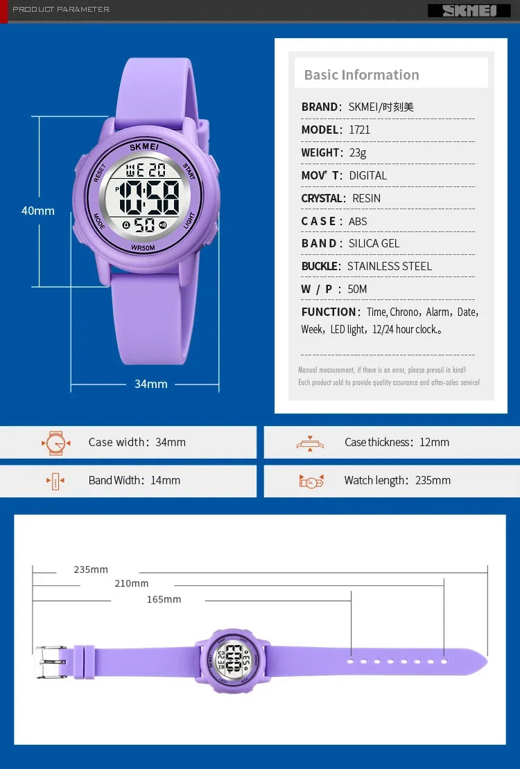 SKMEI 1721 étanche alarme enfant montres montre enfant garçons filles Sport enfants montre coloré Led enfants montres numériques