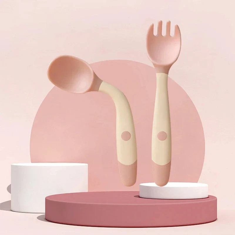 Ensemble fourchette et cuillère pour bébé, ustensiles pliables pour tout-petits, poignée en Silicone souple, vaisselle d'entraînement, outils d'auto-alimentation pour nourrissons et enfants BP