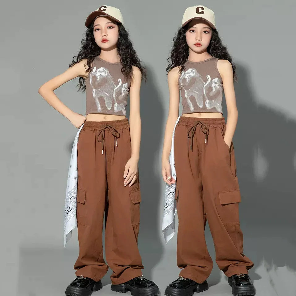 Pantalon de jogging Hip Hop pour enfants de 5 à 14 ans, Cargo pour filles, pantalon droit pour adolescentes, taille haute, Vintage, décontracté, Streetwear, Baggy