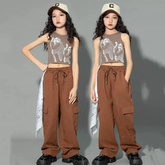 Pantalon de jogging Hip Hop pour enfants de 5 à 14 ans, Cargo pour filles, pantalon droit pour adolescentes, taille haute, Vintage, décontracté, Streetwear, Baggy