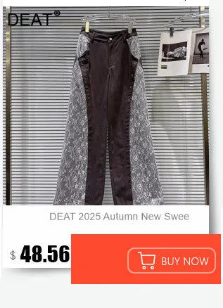 DEAT 2025 Autumn New Fashion Patchwork Burls Cargo Denim Pants for Women High Waist Loose Wide Leg Fashionable Jeans 11A06257