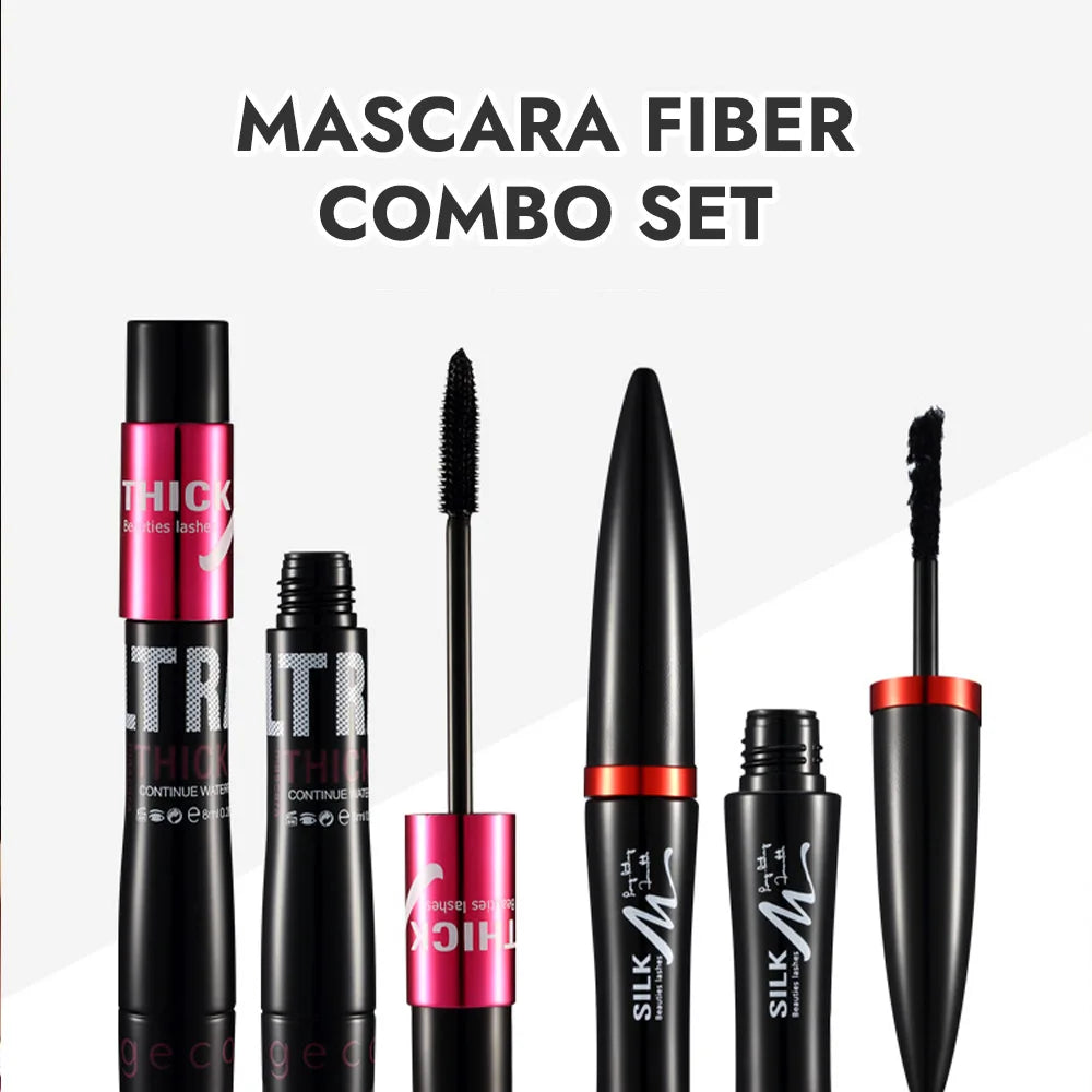 Ensemble de mascara en fibre avec double tubes, imperméable et longue durée, crée de longs cils naturellement recourbés sans bavures