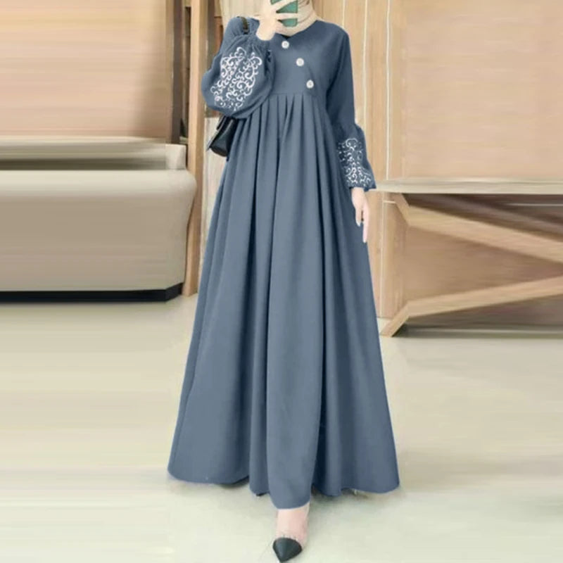 Muslim Hijab Dresses Abaya Eid Mubarek Long Dress 2025 ZANZEA Elegant Women's Long Sleeve Maxi Summer Dress Loose Kaftan Dresses
