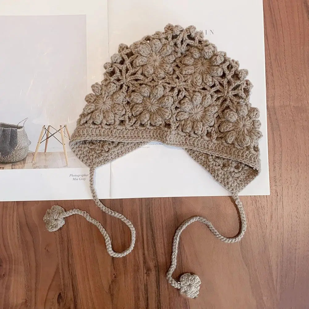Chapeau respirant fait à la main pour enfants, crânes au crochet à fleurs creuses, style bohème, béret polyvalent, casquette pour enfants, filles