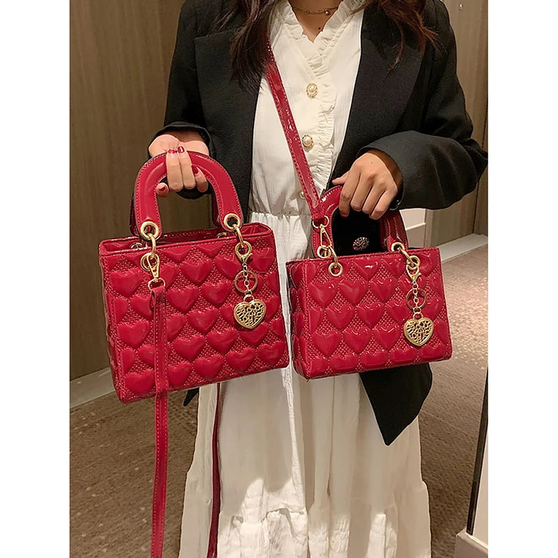 Red Love - Women's Patent Leather Handbag, Glossy Surface, High-End Design, Wedding Cuff Bag, Striking Shoulder Bag, New Fashion 