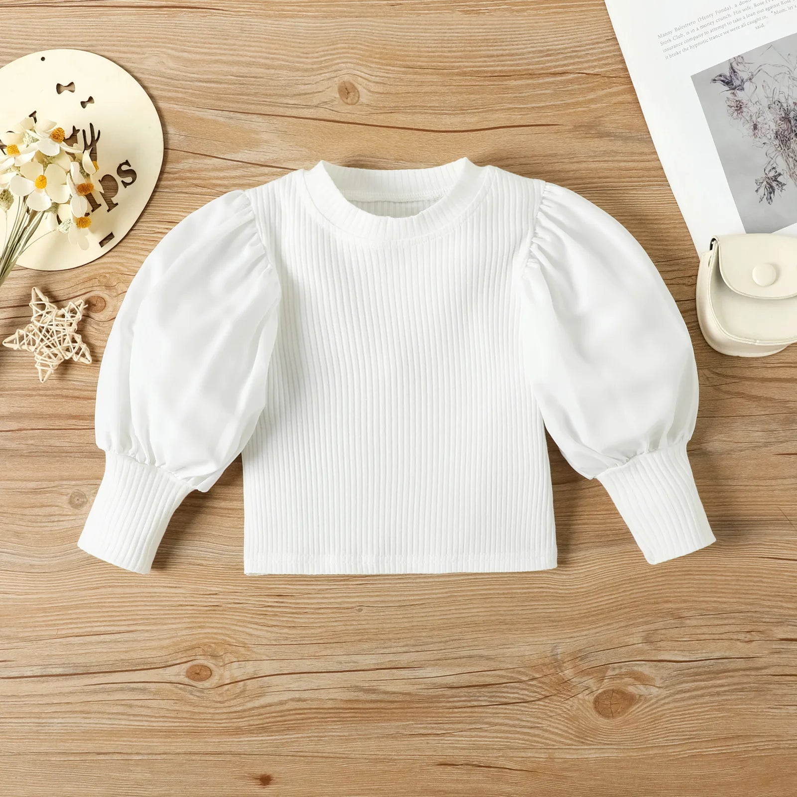 Ensemble de vêtements pour enfants filles, chemisier côtelé à manches longues bouffantes + pantalon en cuir PU avec ceinture, 2 pièces pour vêtements pour filles, taille 1 2 3 4 5 6