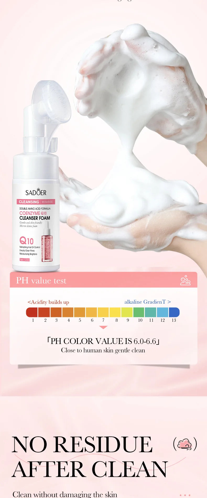 SAODER Q10 vitamine C nettoyant pour le visage mousse de lavage du visage nettoyage du visage Mossee hydratant éclaircissant produits de soins de la peau du visage