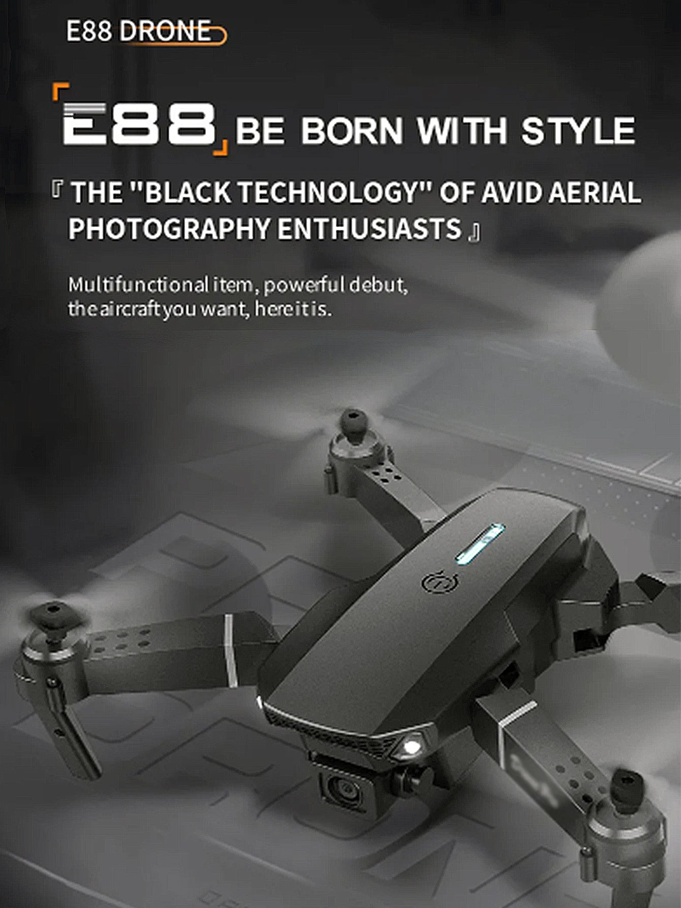 E88 4K Professional Drone, Wide-Angle HD Camera, WiFi FPV, Altitude Hold, Foldable RC Quadrotor Helicopter, Children's Toys (Camera Not Included)