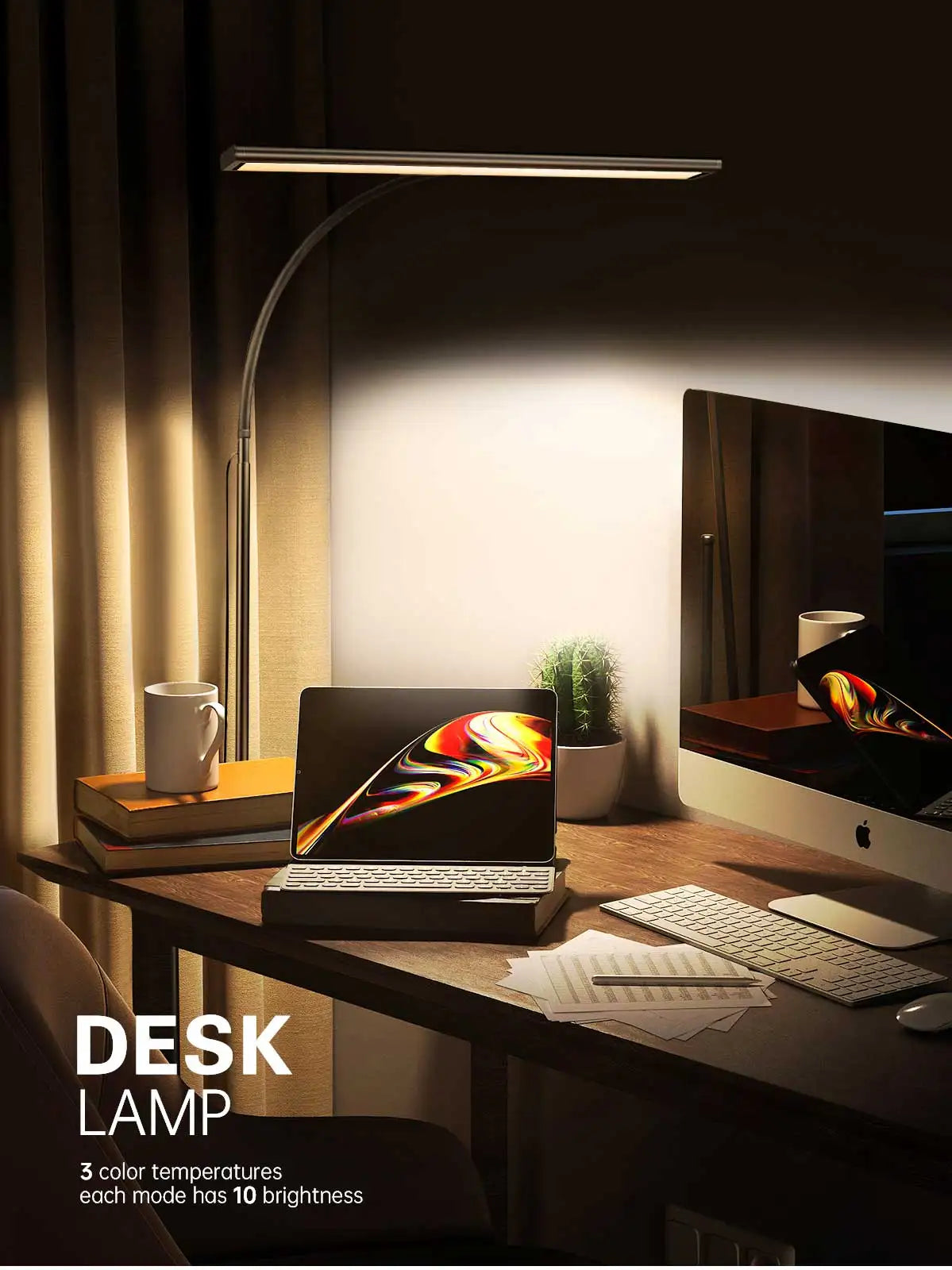 Adjustable flexible gooseneck LED desk lamp, eye-friendly desk lamp, stepless dimming, home office