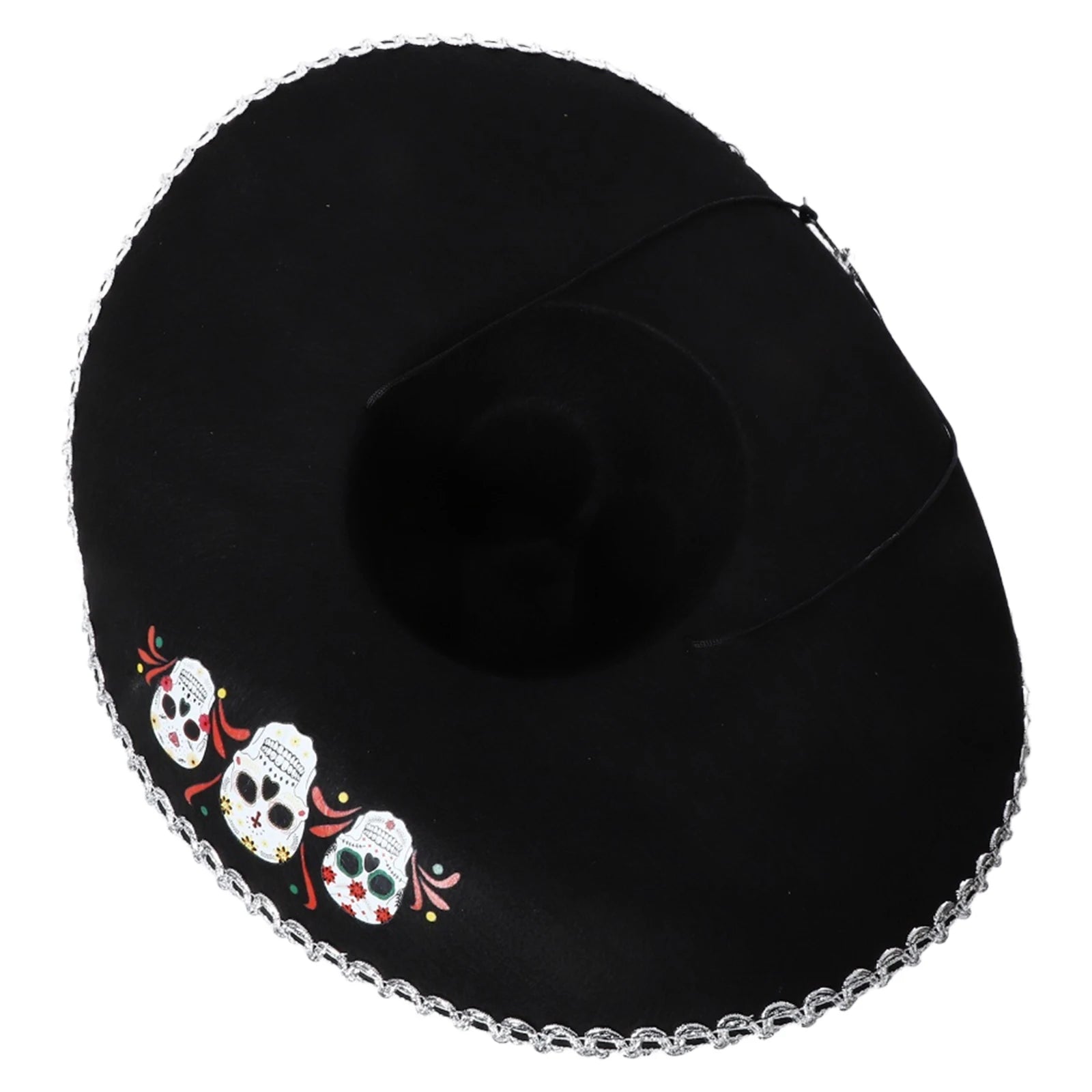 Chapeau mexicain unisexe pour adultes et enfants, motif de crâne tressé métallique, chapeau noir à large bord pour l'été, chapeau de soleil en plein air, accessoire de Cosplay d'halloween