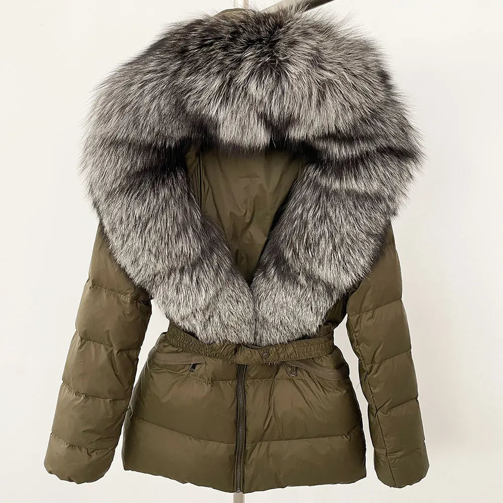 OFTBUY 2024 veste d'hiver femmes naturel réel raton laveur col de fourrure de renard à capuche blanc canard vers le bas manteau ceinture épais chaud vêtements d'extérieur décontractés