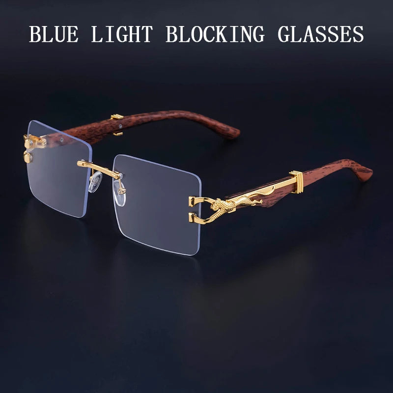 Frameless square wooden sunglasses for men and women, vintage, fashionable, luxury, retro, 2023