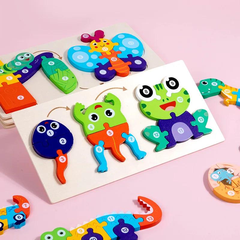 Jouet bébé en bois Puzzle 3D jouets cycle de vie puzzle dessin animé Puzzle pour enfants bébé éducation précoce Intelligence pour les enfants