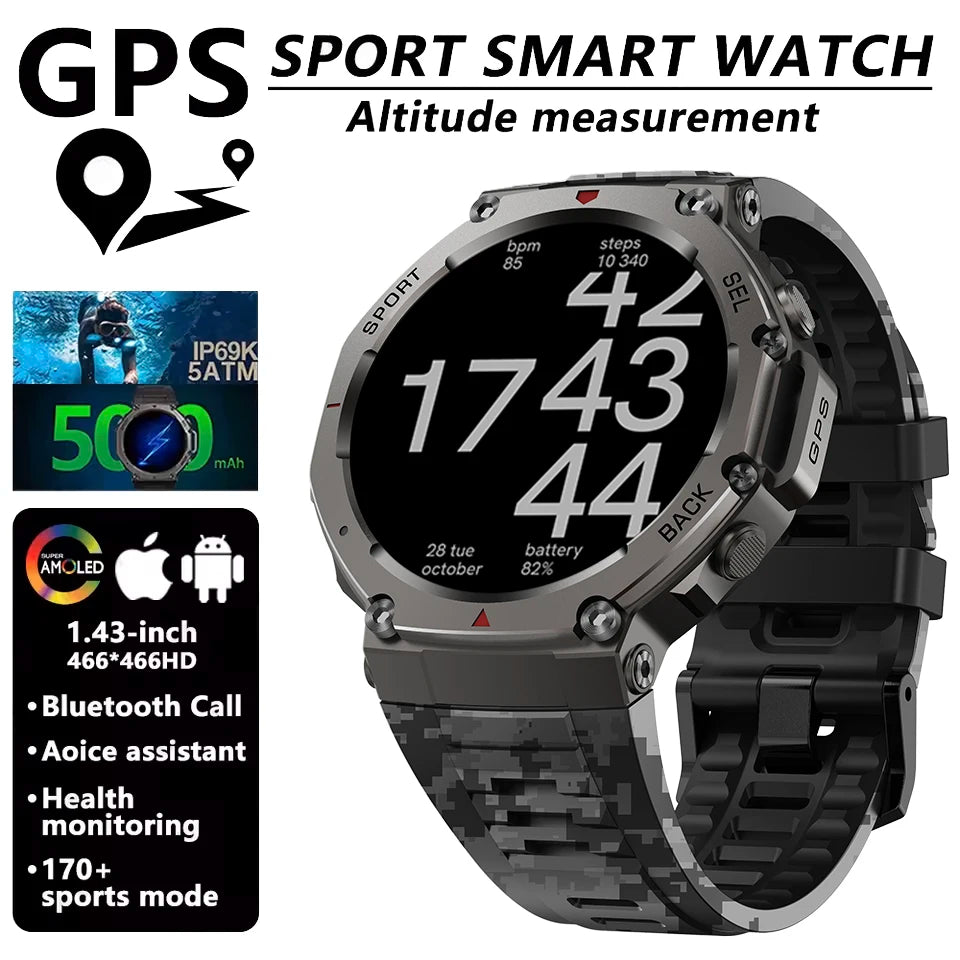 T-rex 3 Ultra GPS montre intelligente intégré double bande GNSS boussole altimètre barométrique 5ATM IP69K étanche AMOLED appel Smartwatch