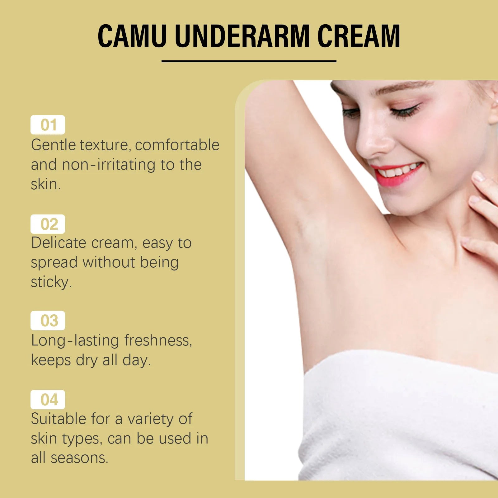 Crème déodorante pour les aisselles, prévient les odeurs corporelles, sueur, odeur des aisselles, propre, frais, garde sèche, fraîche, non irritante