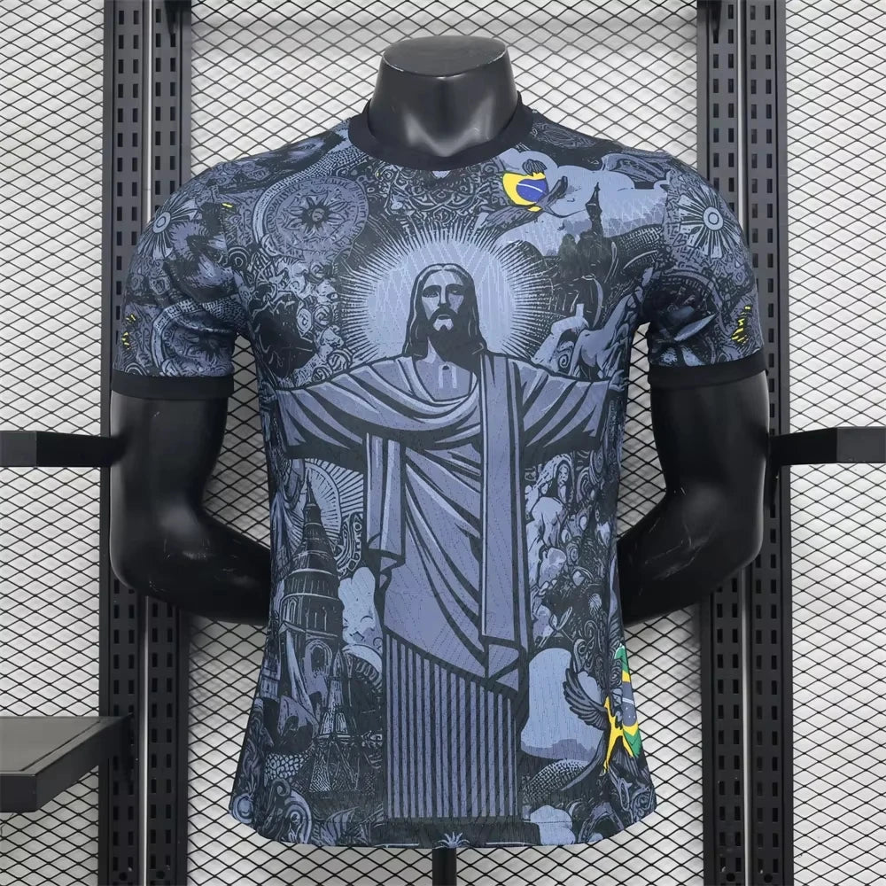 Haut d'entraînement de Football d'été, édition spéciale brésilienne, maillot de Football jésus noir gris, T-shirts d'extérieur à séchage rapide pour hommes et femmes