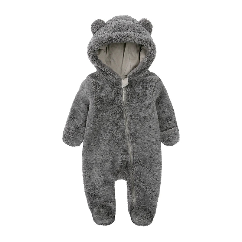 Barboteuse pour bébé de 0 à 24 mois, vêtements d'hiver pour nouveau-né, garçon et fille, body à fermeture éclair, ours en polaire, pyjama à capuche
