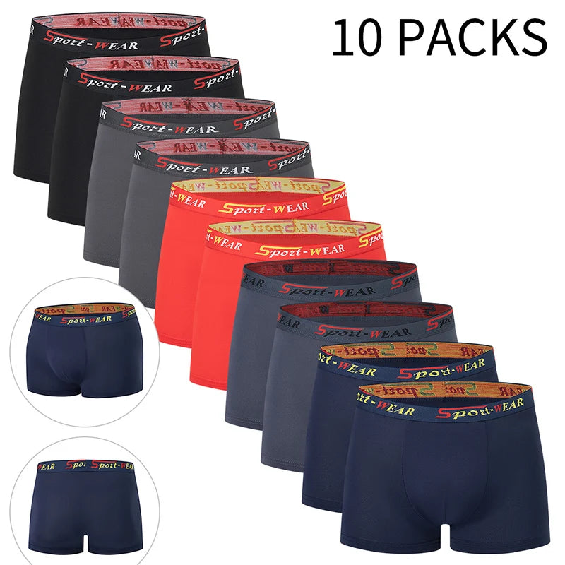 Ensemble de 5/10 pièces de sous-vêtements tendances pour hommes, pantalons à coins plats, confortables, grande taille, couleur, short à taille élastique