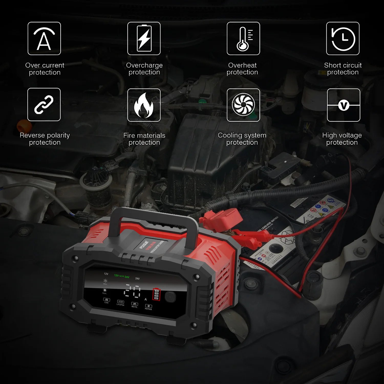 Chargeur de batterie intelligent pour voiture et moto, chargeurs de batterie au lithium, AGM GEL, plomb-acide, veFePO4, 20A, 10A, 12V, 24V