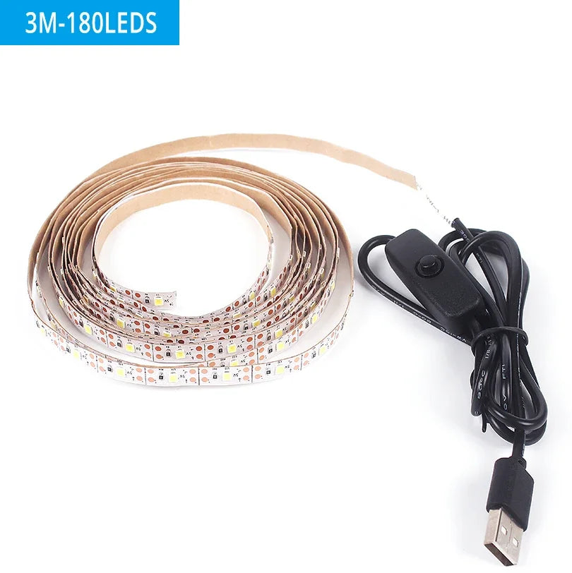 Bande lumineuse LED USB 2835 DC5V avec interrupteur, ruban de lampe Flexible, TV, ordinateur de bureau, écran, éclairage de fond, décoration de maison