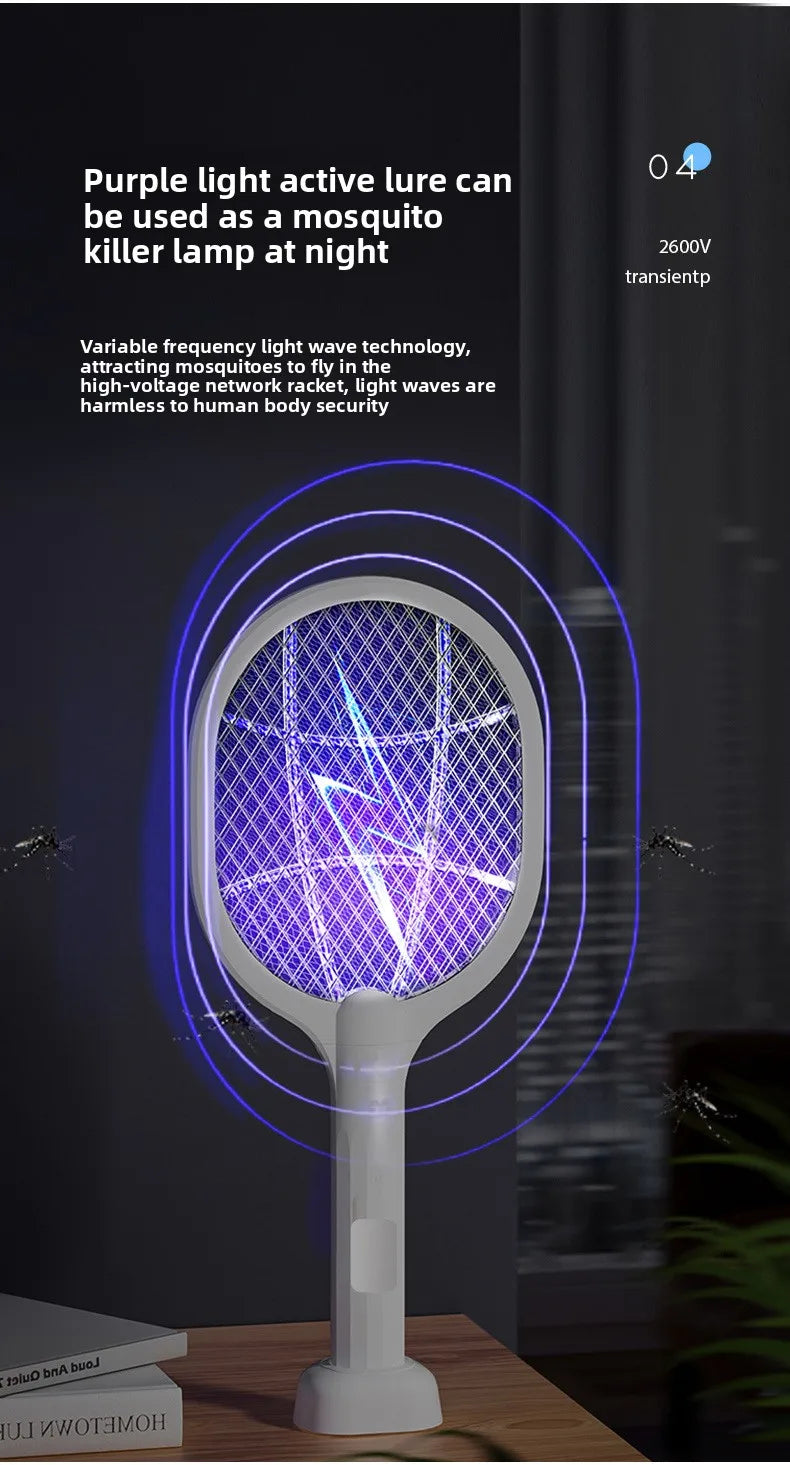 Tapette électrique anti-moustiques et lampe répulsive, Rechargeable par USB + Base, bâtons rechargeables, dispositif anti-insectes intérieur et extérieur 2 en 1