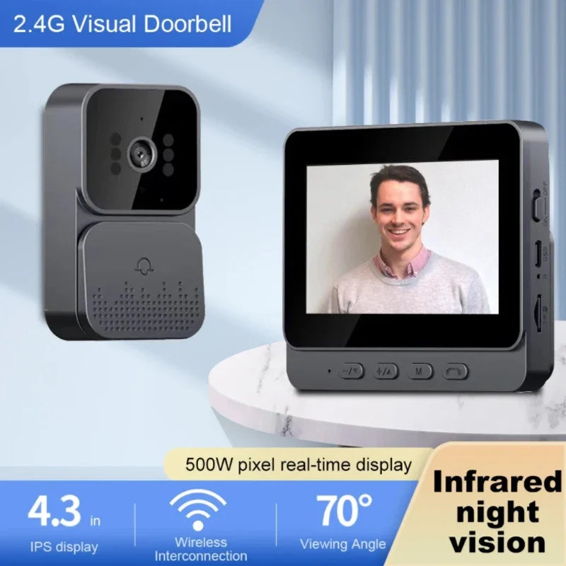 Sonnette de porte intelligente sans fil avec caméra vidéo, détection de mouvement IR, alarme de sécurité à domicile, interphone bidirectionnel, Wi-Fi 2.4G