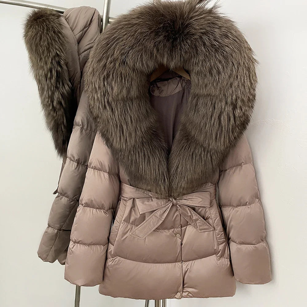 Down Jacket Women Large Fox Fur Hooded Thick Natural Silver Fur Warm Female Parkas Waterproof 2025 Winter 90% Duck Down Coat