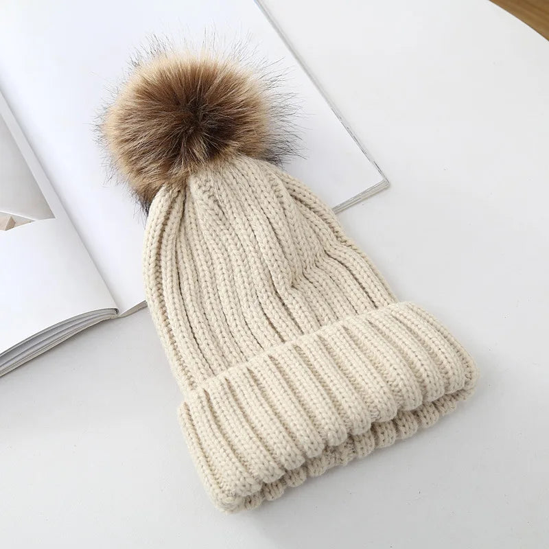 Chapeaux d'hiver pour enfants, pour filles et garçons, grand pompon, épais et chaud, tricoté, pour adultes et enfants, pull classique unisexe, casquettes Parent-enfant