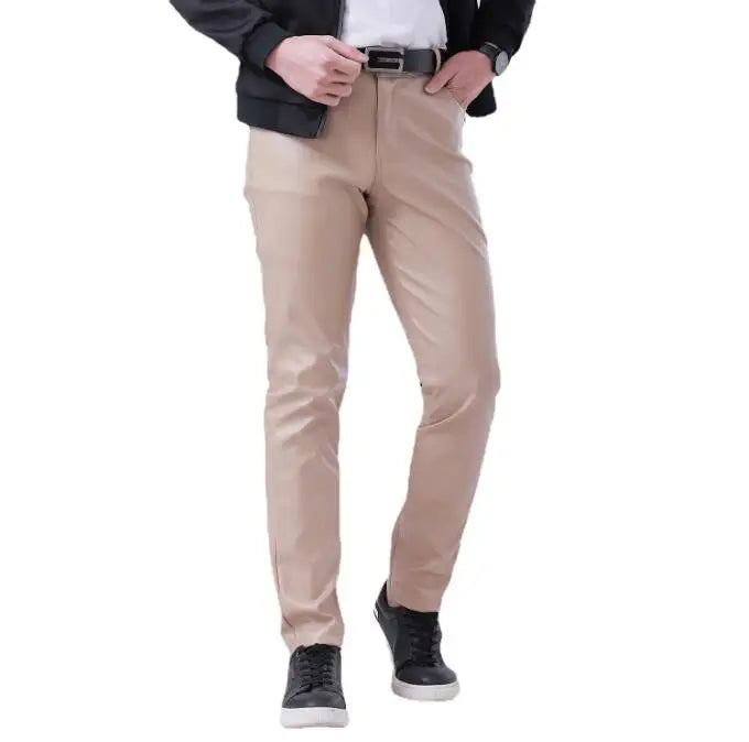 Pantalon en cuir PU pour hommes, Slim, à la mode, rouge, bleu, noir, gris, blanc, nouvelle collection 2024