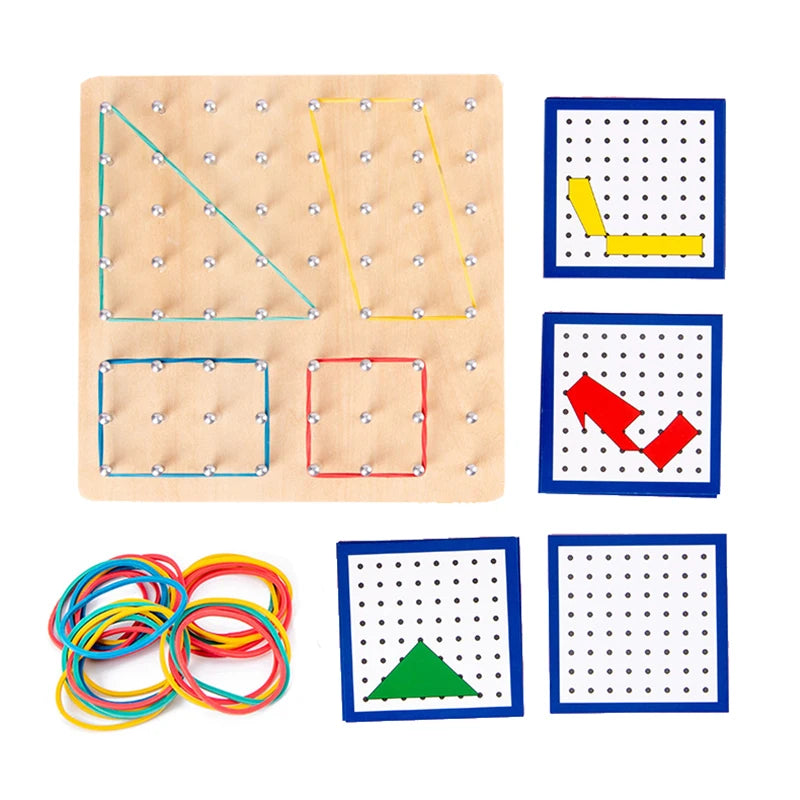 Ensemble de jouets mathématiques en bois pour enfants, bande de caoutchouc de forme géométrique, jeu de planche à air, jouet éducatif créatif Montessori, cadeau de noël fin