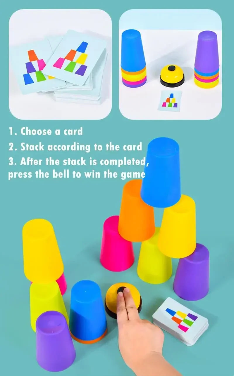 Jouets Montessori, jeu de tasse à pile avec carte, illumination intellectuelle éducative, Cognition des couleurs, formation logique pour enfants